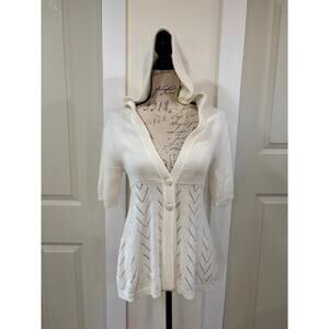 Y2K Roxy White Hooded Short Sleeve Cardigan Sweater Size Medium